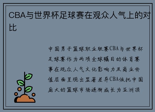 CBA与世界杯足球赛在观众人气上的对比