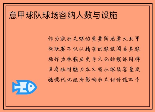 意甲球队球场容纳人数与设施